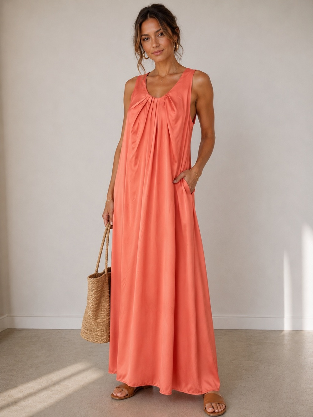 J. Peterman Sleeveless Coral Maxi Dress